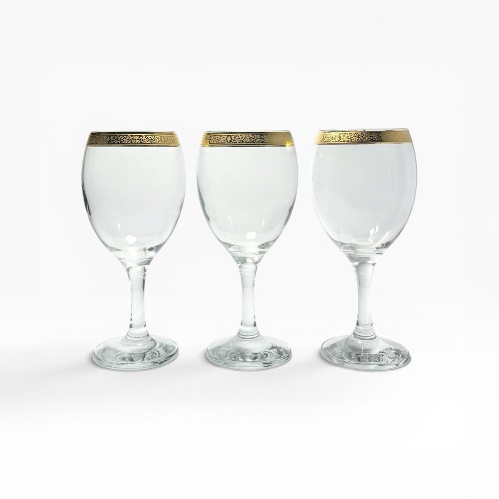 Home Essentials “Imperial” Set of 3 Gold Rim Water Glasses 7 1/8” 12oz